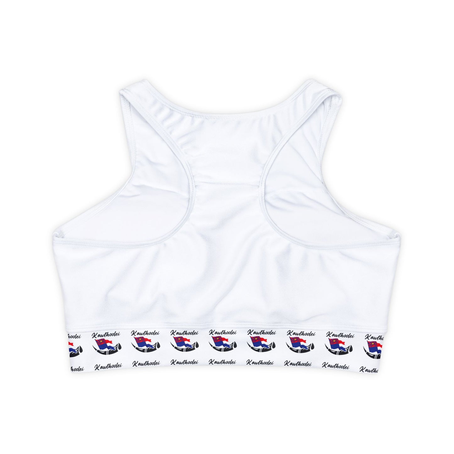 White Fully Lined, Padded Sports Bra (AOP)