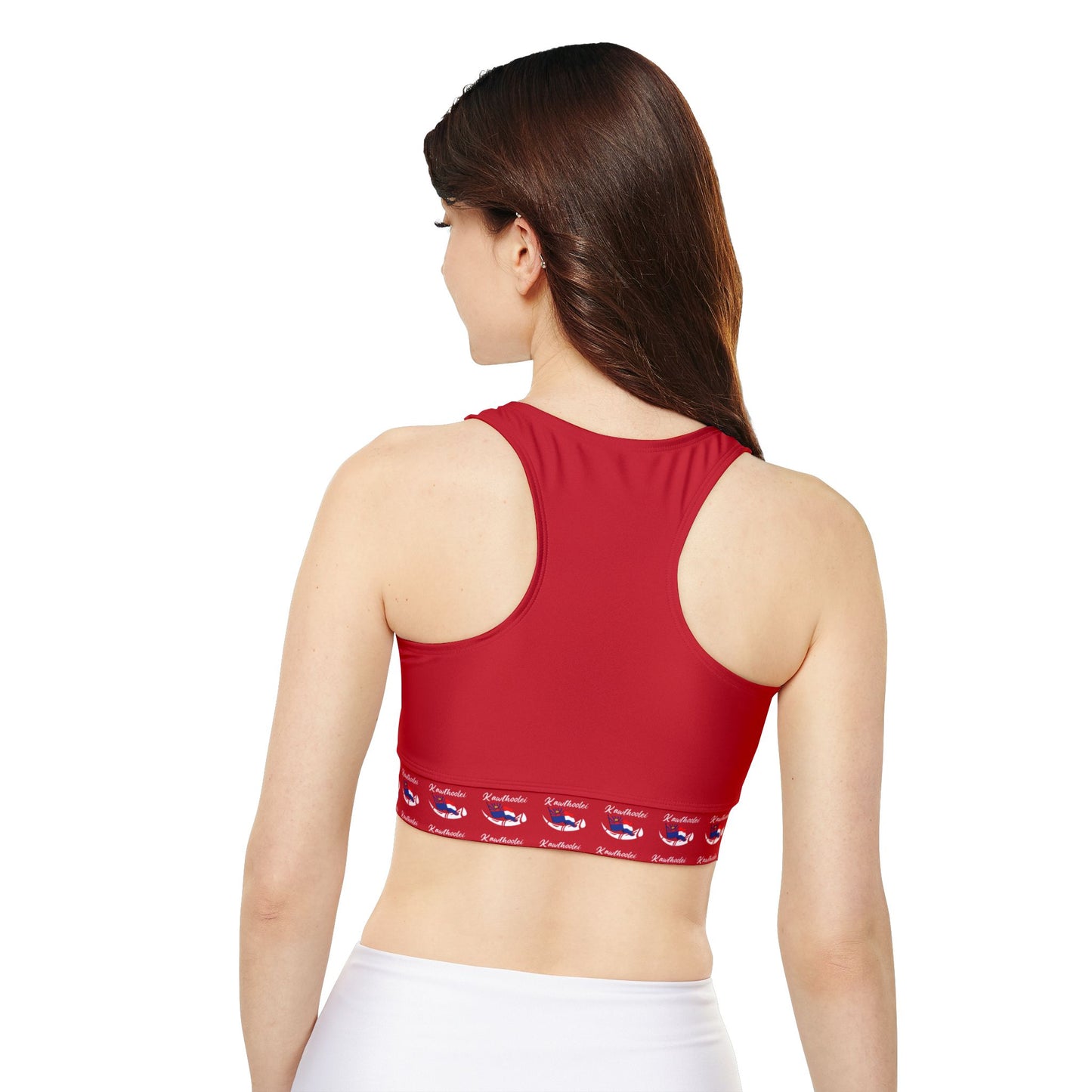Red Fully Lined, Padded Sports Bra (AOP)