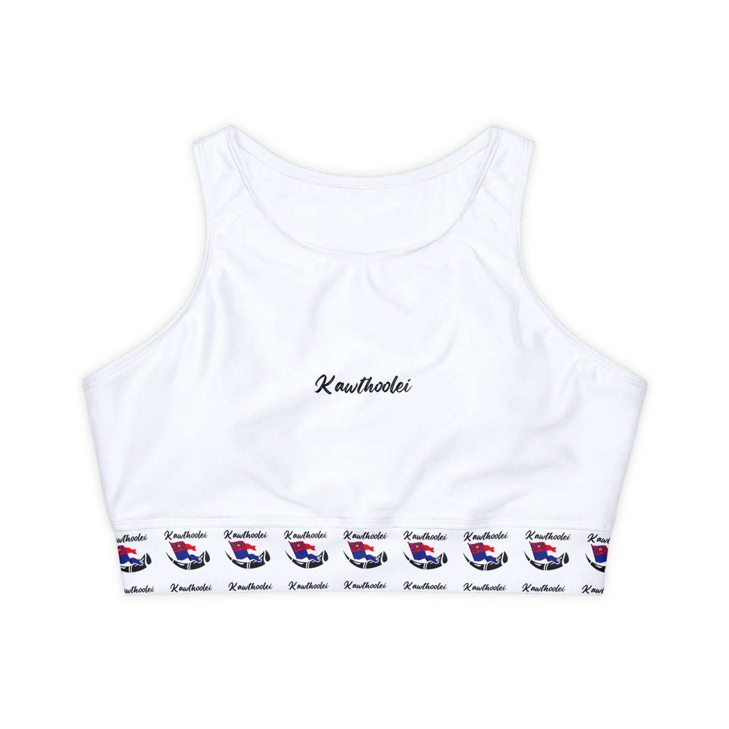 White Fully Lined, Padded Sports Bra (AOP)