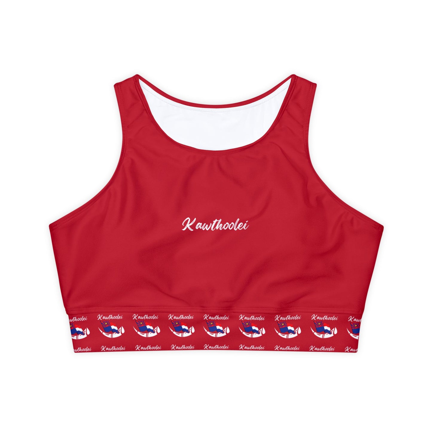 Red Fully Lined, Padded Sports Bra (AOP)