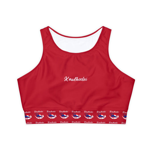 Red Fully Lined, Padded Sports Bra (AOP)