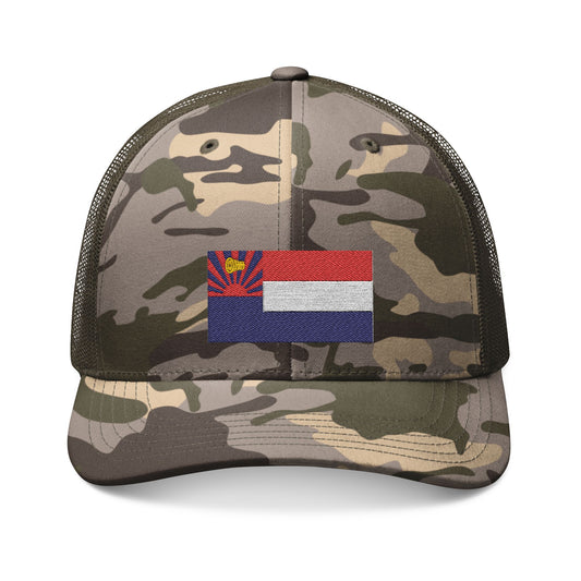 Camouflage Trucker Hat — Embroidered Arizona Flag Patch